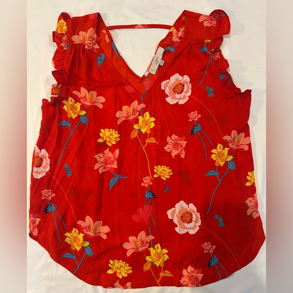Loft Red with Flowers Blouse